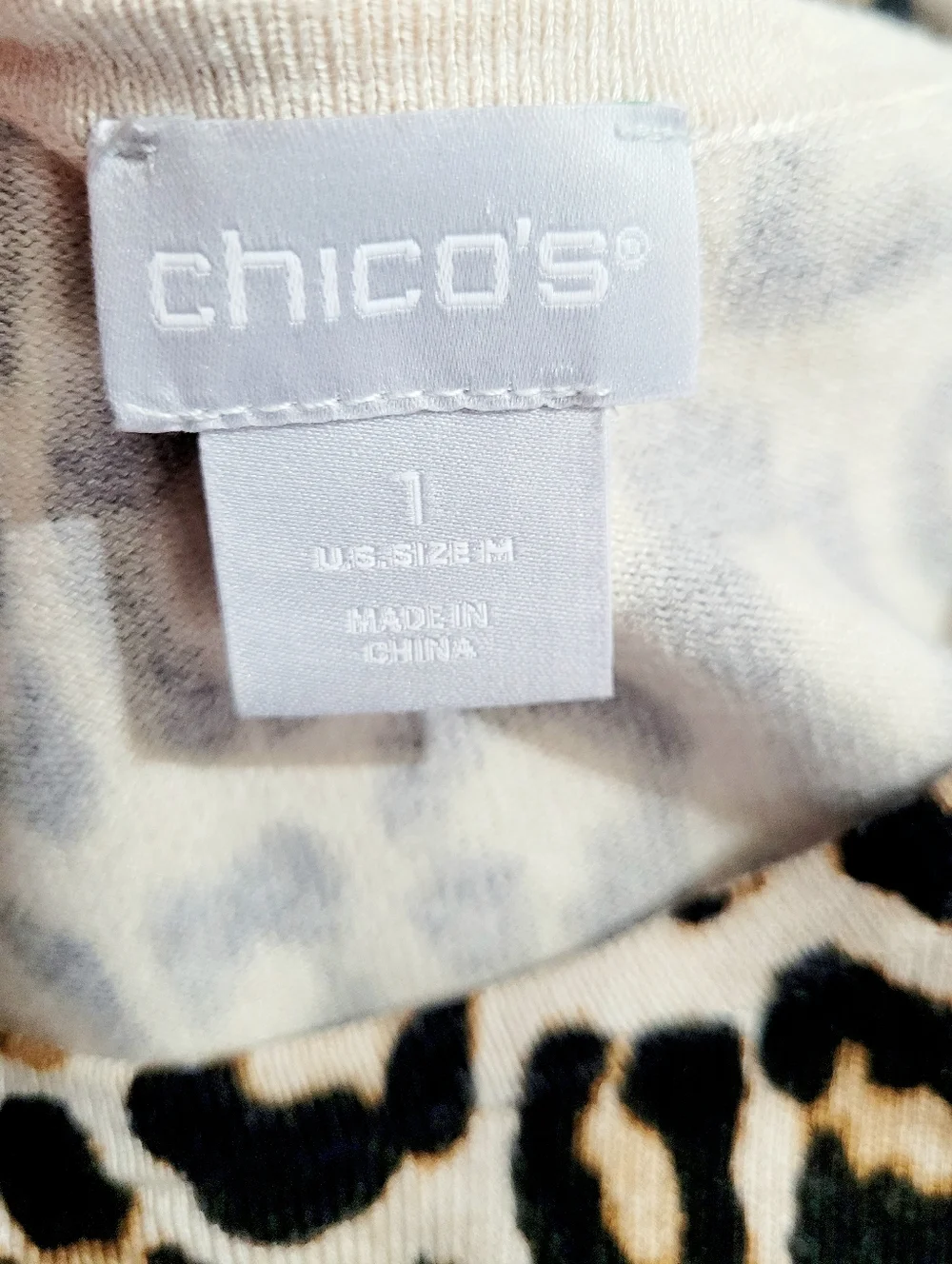 Chico’s Leopard Print Tunic Top Size Medium Animal Print Long Sleeve Stretch - Picture 6 of 11